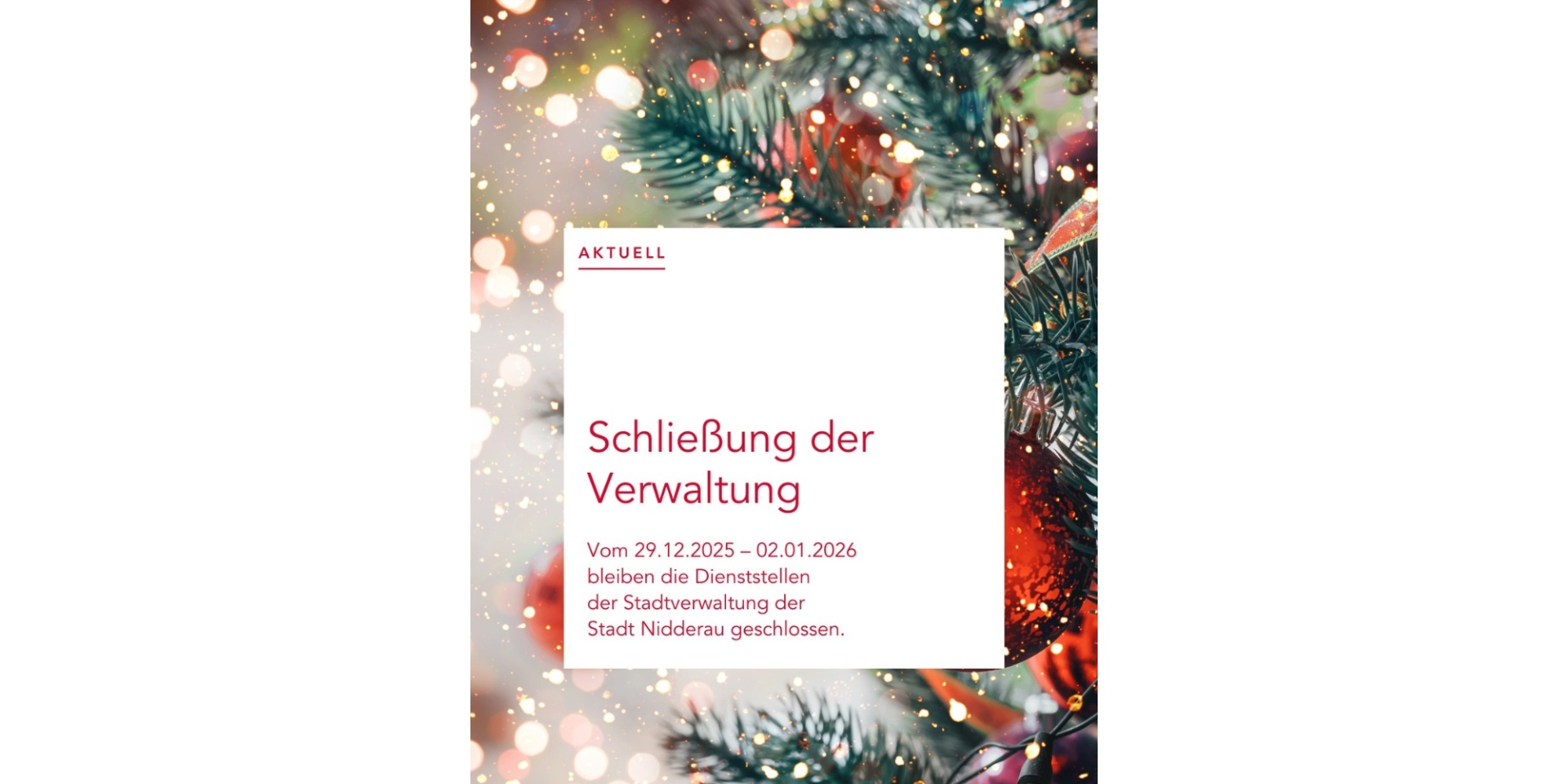 Flyer Schließung der Verwaltung zwischen Weihnachten und Neujahr