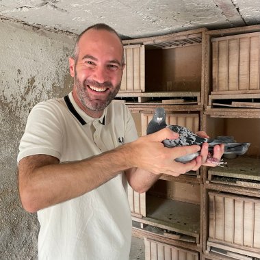 Bürgermeister Bär mit Brieftaube