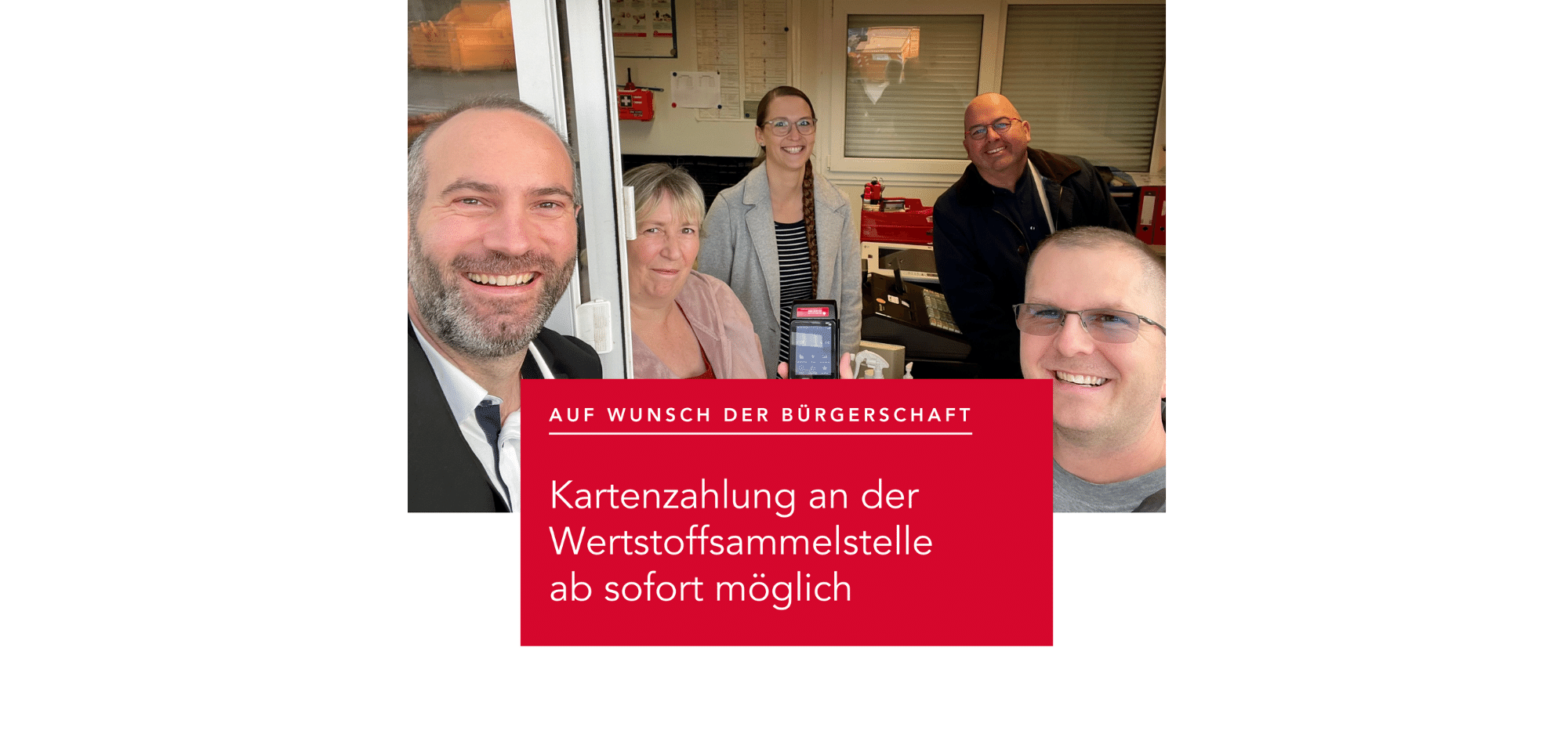 Bürgermeister Bär mit WSS-Mitarbeitern und Frau Bassermann