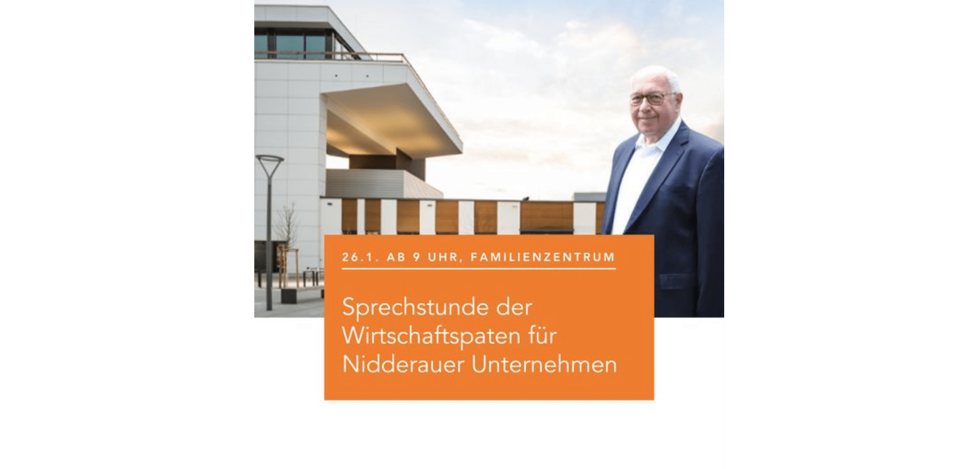 Wirtschaftspate Günter Stoll vor Nidderauer Familienzentrum -Sprechstunde der Wirtschaftspaten