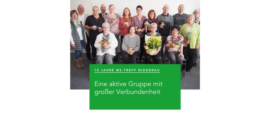 Verschiedene Teilnehmer*innen des MS-Treff zusammen mit Bürgermeister, Erstem Stadtrat und Christiane Marx aus dem Fachbereich Soziales