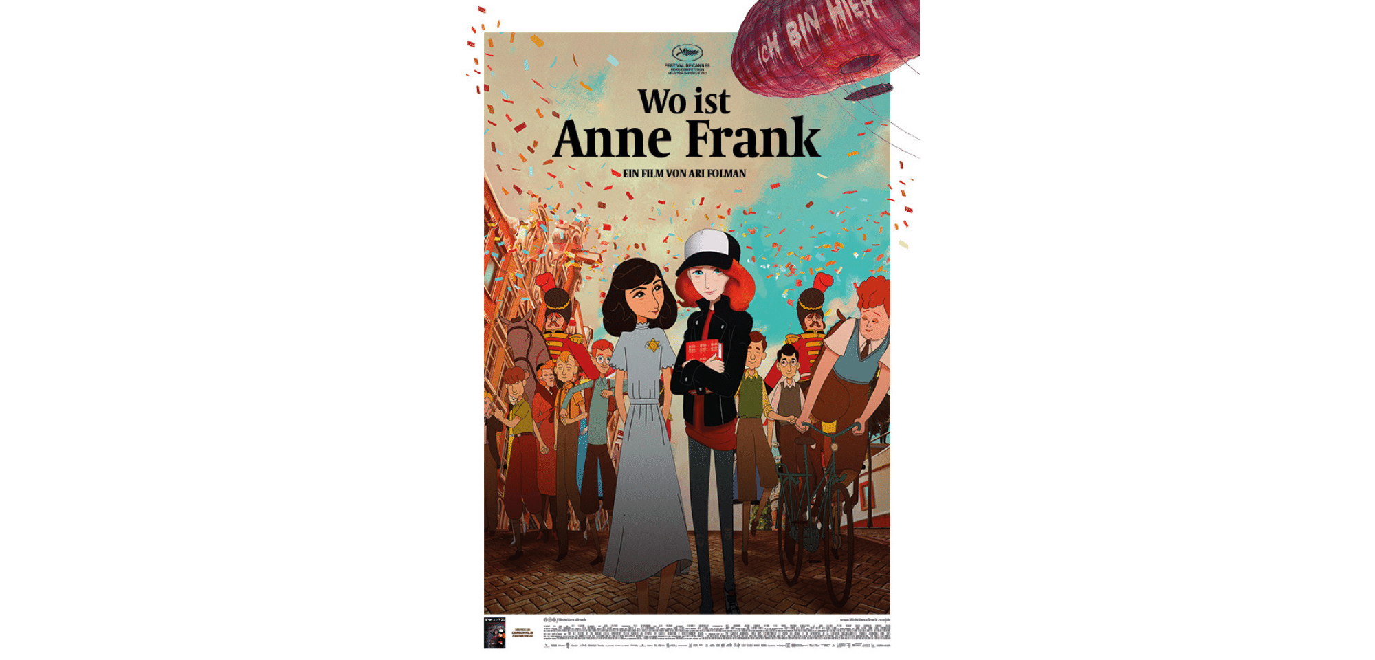 Plakat mit mehreren Personen darauf, im Vordergrund Mädchen mit schwarzen Haaren