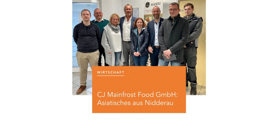 Bürgermeister Andreas Bär, Erster Stadtrat Rainer Vogel, Eigenbetriebsleiterin Daniela Wißner, Stellvertreter Thomas Spachovsky und Mitarbeiter der Stadtwerke zu Besuch bei der CJ Mainfrost Foods GmbH 