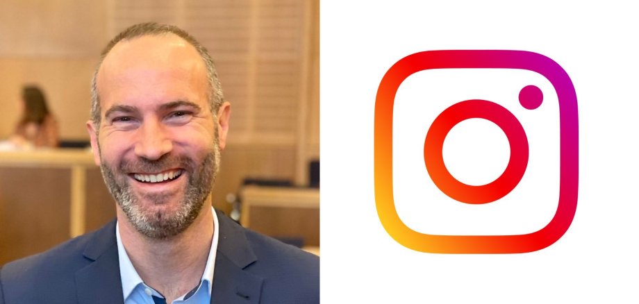 Portrait von Andreas Bär, daneben das Instagram-Logo