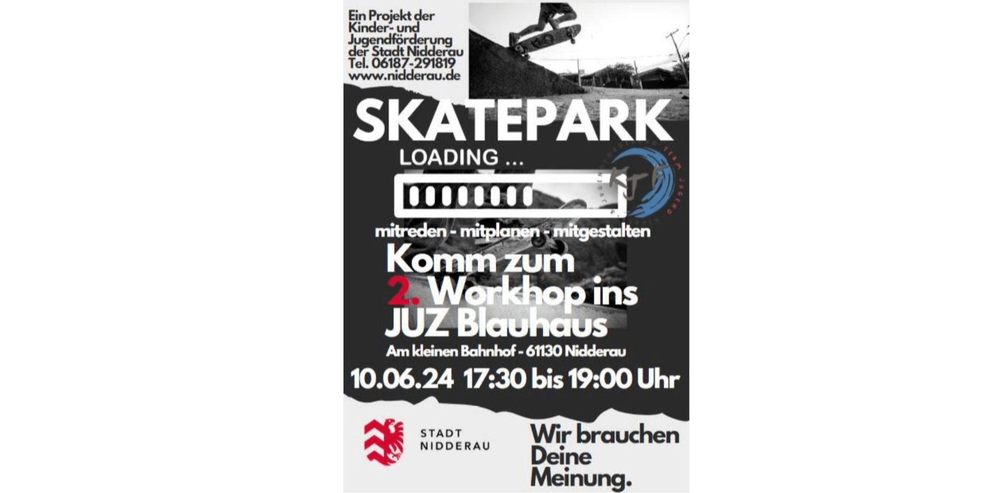 Poster zum 2. Beteiligungsworkshop des Skateparks in Nidderau