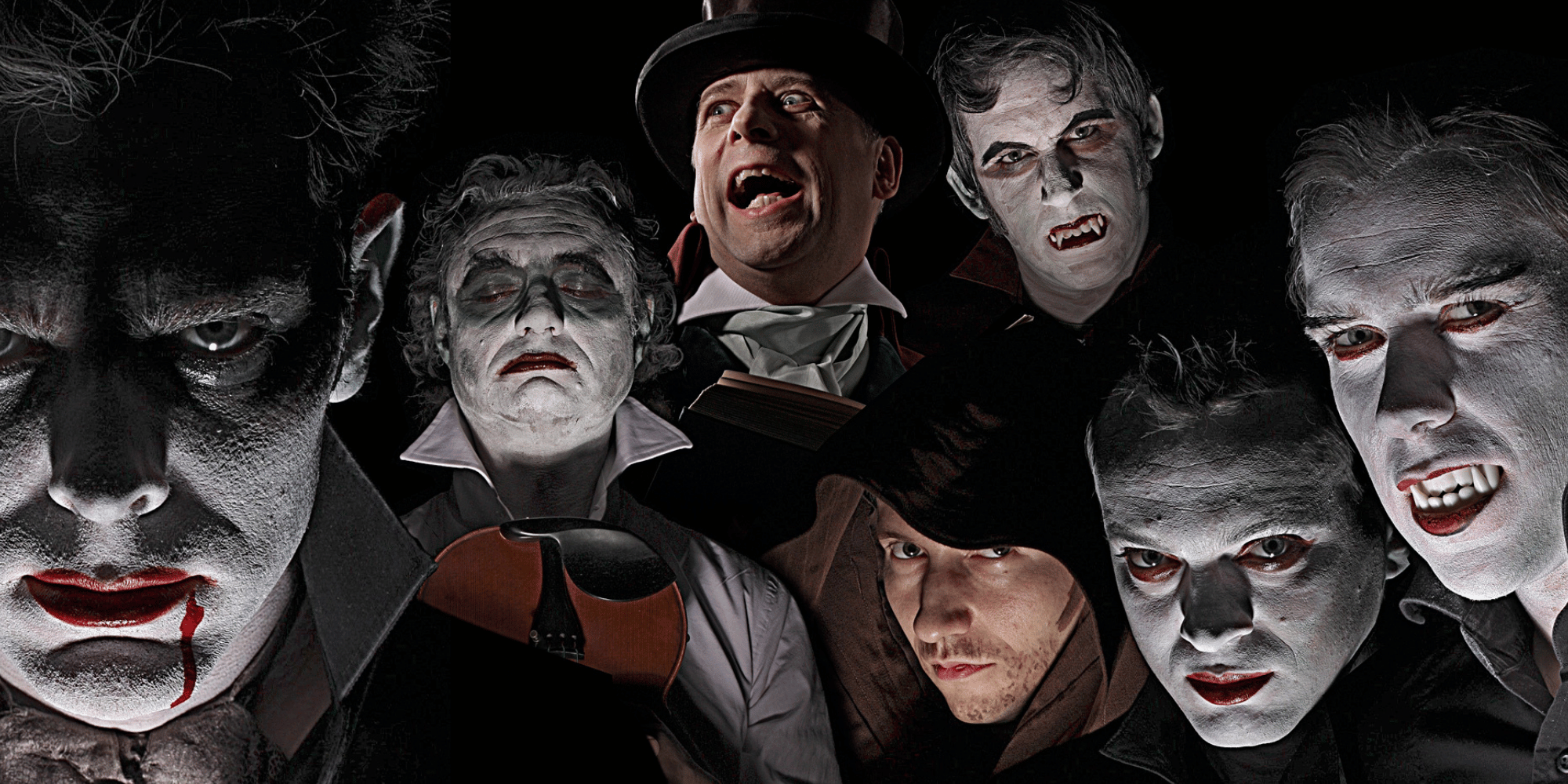 7 Männergesichter auf schwarzem HIntergrund