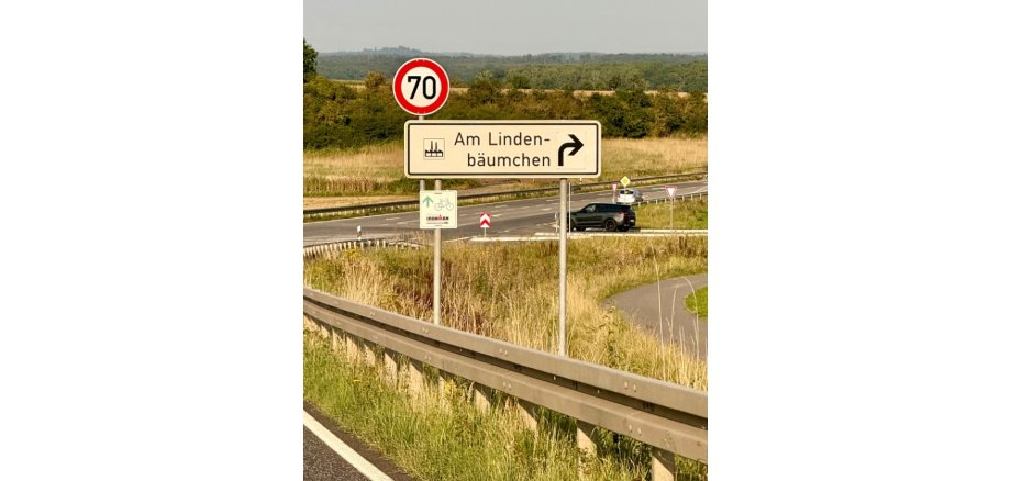 Ansicht Umgehungsstraße mit Verkehrsschild 70