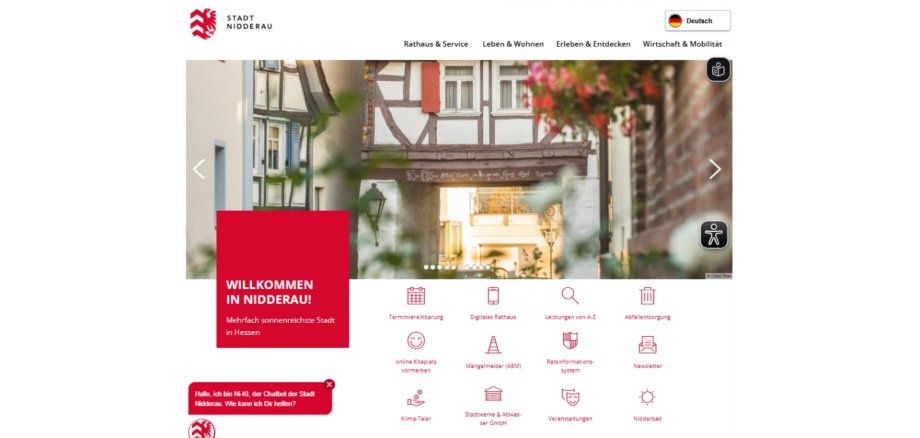 Ansicht einer Webseite mit Bildern, Texten und Icons