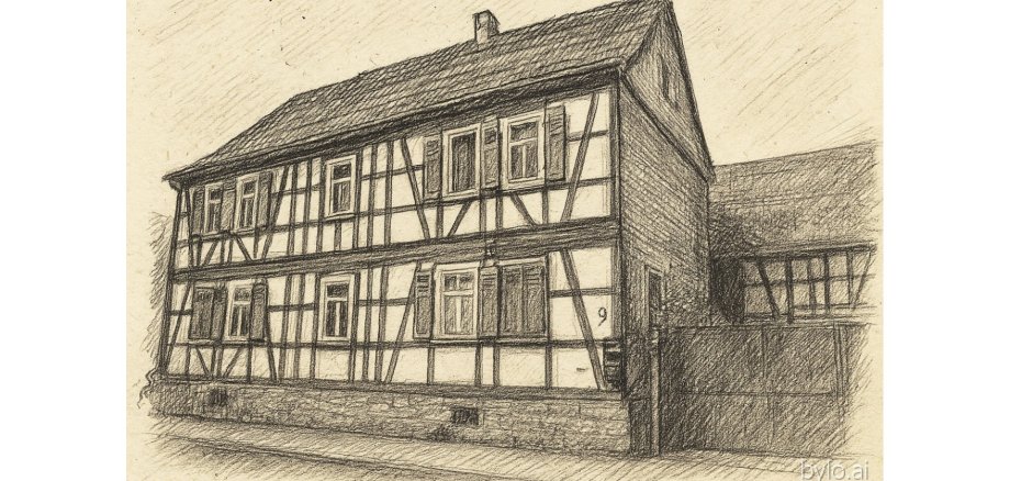 Zeichnung eines Fachwerkhauses