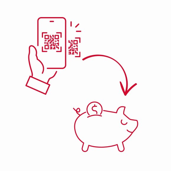 Qr-Code scannen - Pfeil zum Sparschwein