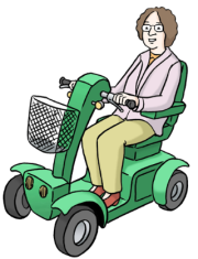 Senior auf einem Elektro-Rollstuhl