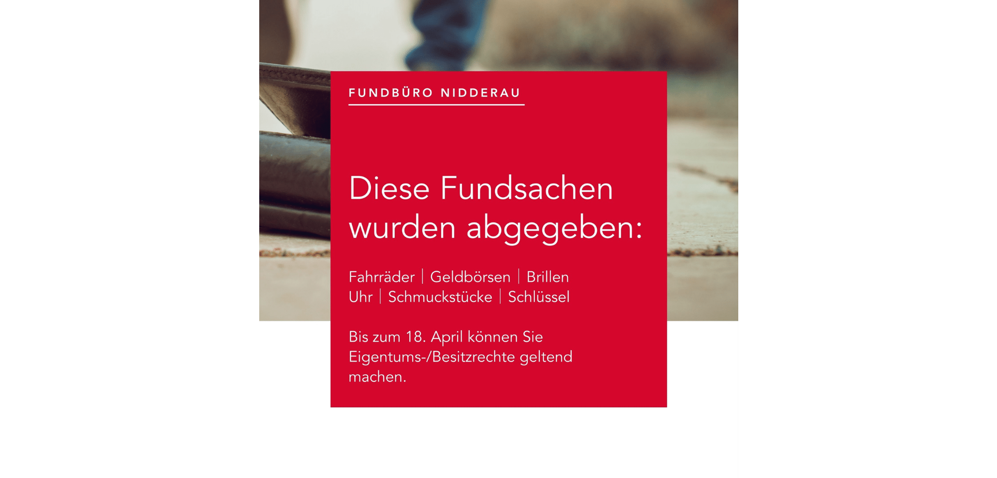 Fundsachen Infokasten zur Abholung